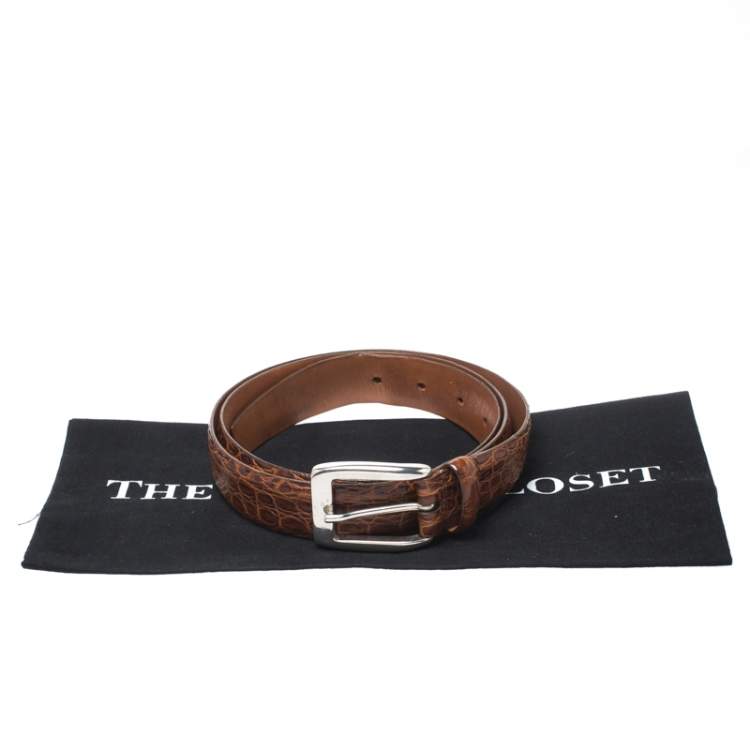 Pre Owned Ermenegildo Zegna Brown Crocodile Embossed Leather Belt Size 120CM