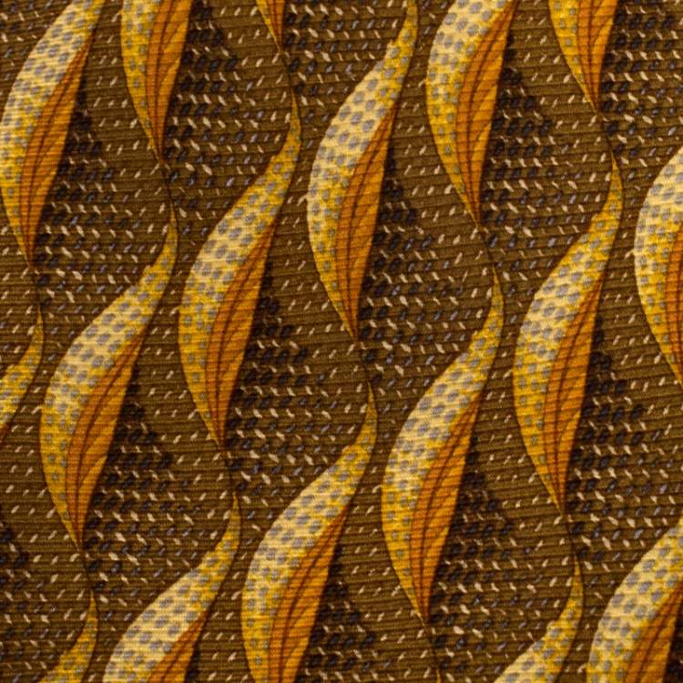 Pre Owned Ermenegildo Zegna Vintage Yellow Leaf Print Silk Tie