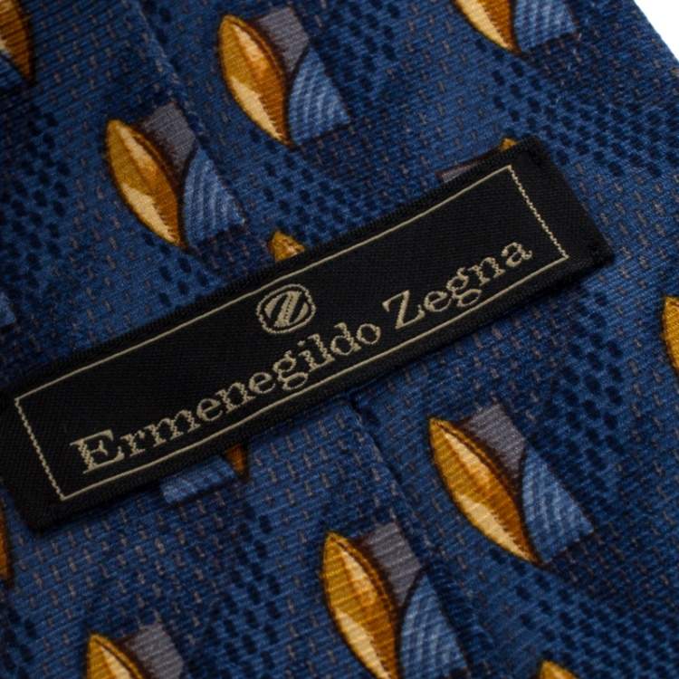 Pre Owned Ermenegildo Zegna Vintage Blue Abstract Print Silk Tie
