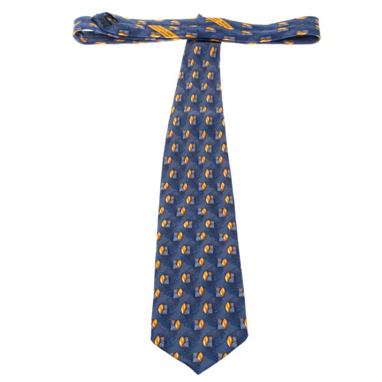 Pre Owned Ermenegildo Zegna Vintage Blue Abstract Print Silk Tie