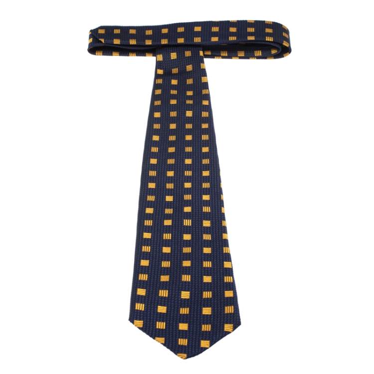 Pre Owned Ermenegildo Zegna Vintage Navy Blue Geometric Jacquard Silk Tie
