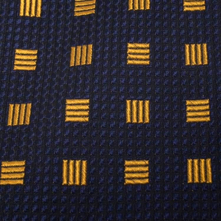 Pre Owned Ermenegildo Zegna Vintage Navy Blue Geometric Jacquard Silk Tie