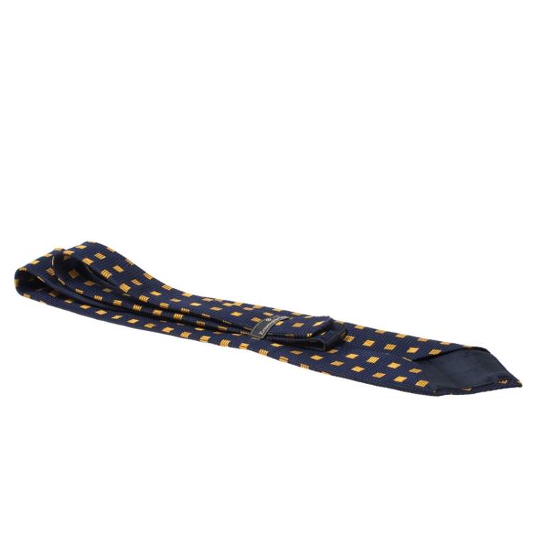 Pre Owned Ermenegildo Zegna Vintage Navy Blue Geometric Jacquard Silk Tie