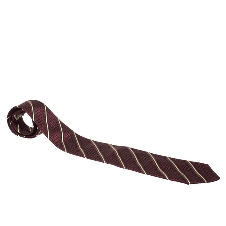 Louis Vuitton Silk Stripe Burgundy Tie - Vintage Lux