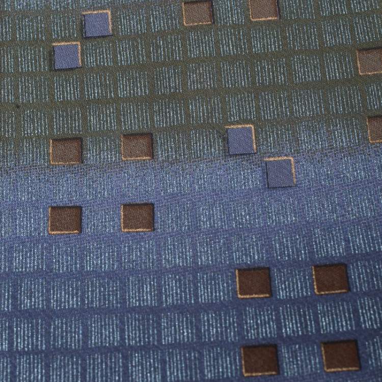Pre Owned Ermenegildo Zegna Vintage Blue Geometric Foil Print Silk Tie
