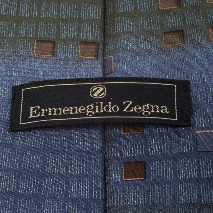 Pre Owned Ermenegildo Zegna Vintage Blue Geometric Foil Print Silk Tie