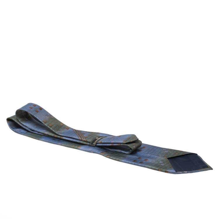 Pre Owned Ermenegildo Zegna Vintage Blue Geometric Foil Print Silk Tie