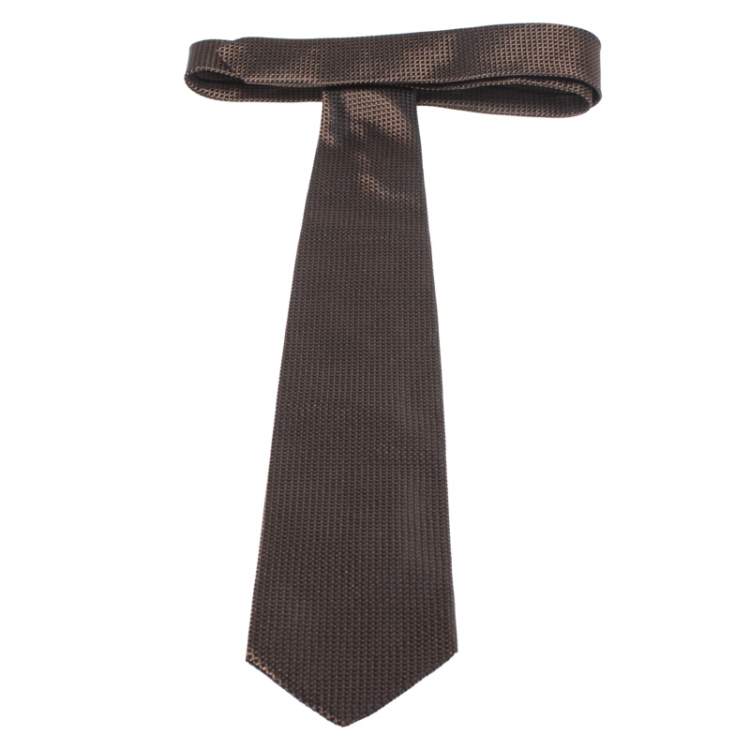 Pre Owned Ermenegildo Zegna Vintage Brown Micro Chequered Jacquard Silk Tie