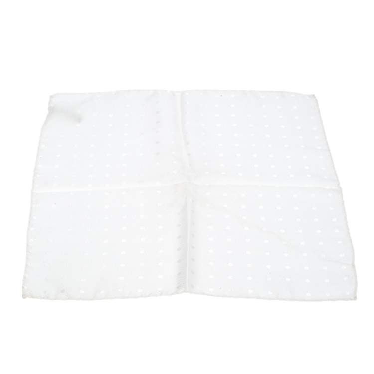 Pre Owned Ermenegildo Zegna Vintage Cream Polka Dot Jacquard Silk Pocket Square 