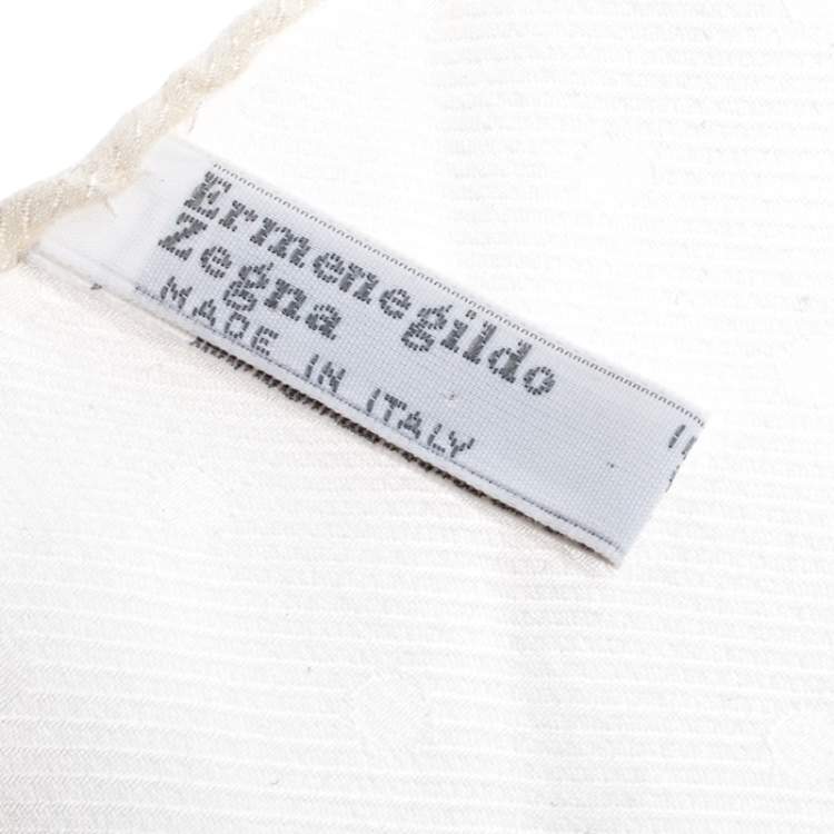 Pre Owned Ermenegildo Zegna Vintage Cream Polka Dot Jacquard Silk Pocket Square 