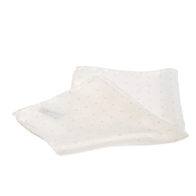 Pre Owned Ermenegildo Zegna Vintage Cream Polka Dot Jacquard Silk Pocket Square 