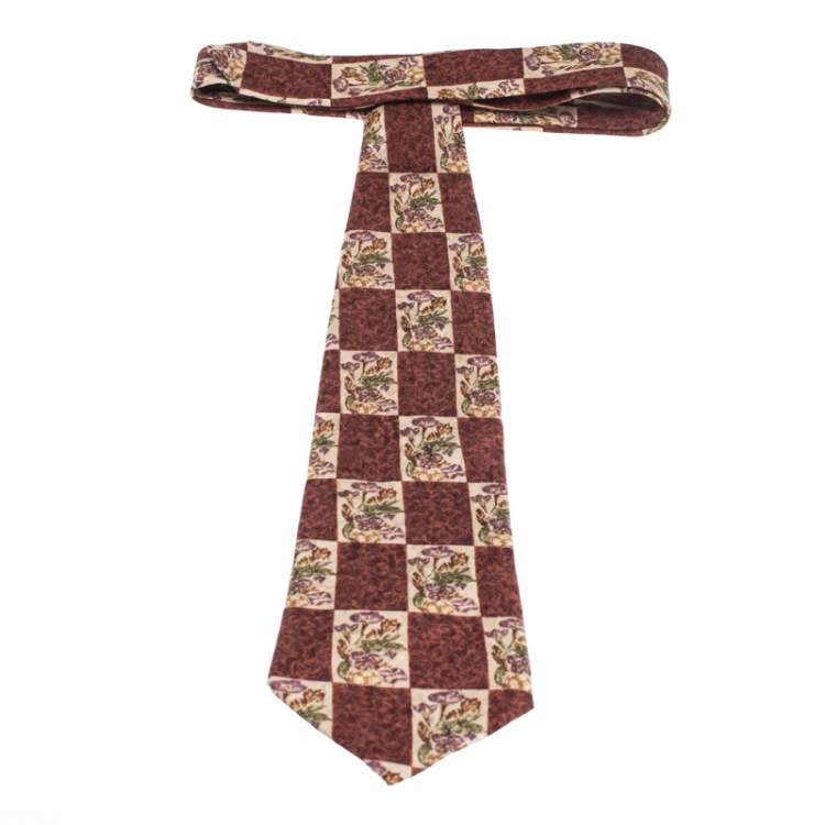 Pre Owned Ermenegildo Zegna Vintage Multicolor Floral Print & Jacquard Silk Tie