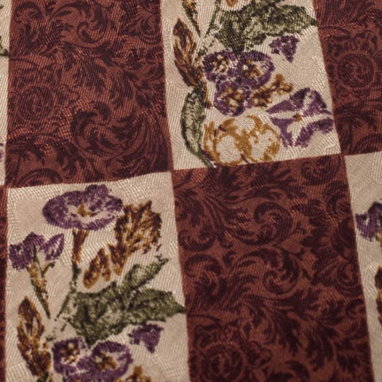 Pre Owned Ermenegildo Zegna Vintage Multicolor Floral Print & Jacquard Silk Tie