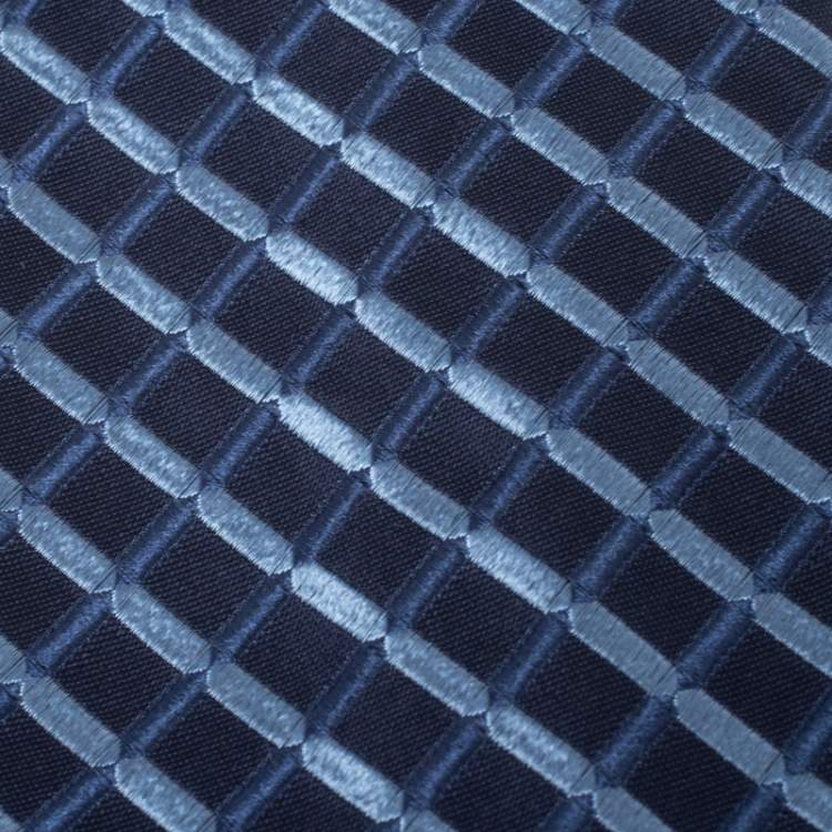 Pre Owned Ermenegildo Zegna Vintage Blue Check Embroidered Silk Tie