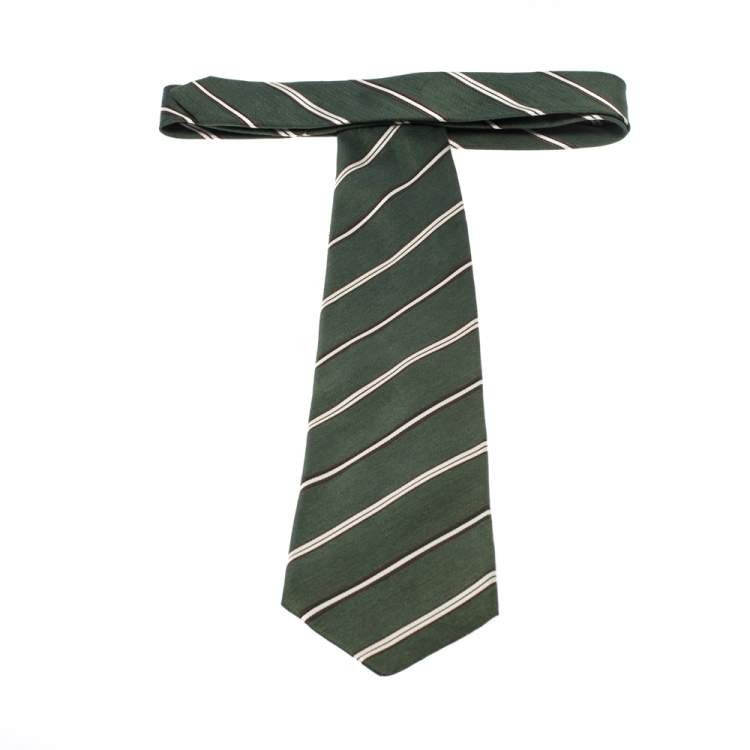 Pre Owned Ermenegildo Zegna Vintage Green Linen Silk Traditional Tie