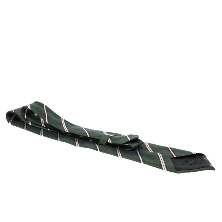 Pre Owned Ermenegildo Zegna Vintage Green Linen Silk Traditional Tie