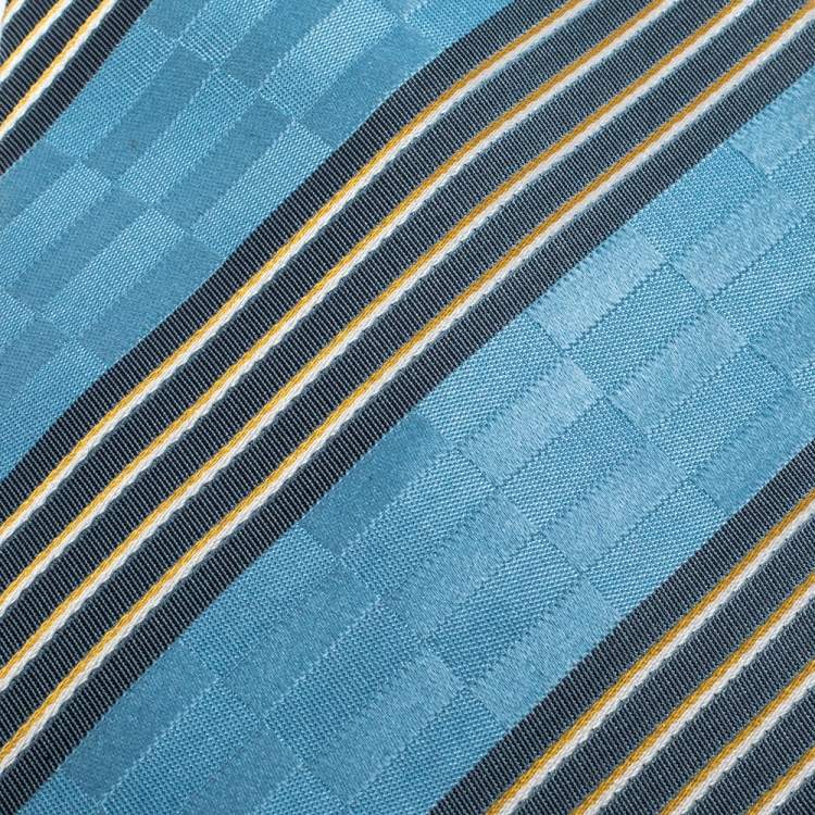 Pre Owned Ermenegildo Zegna Couture Blue Diagonal Striped Silk Jacquard Traditional Tie