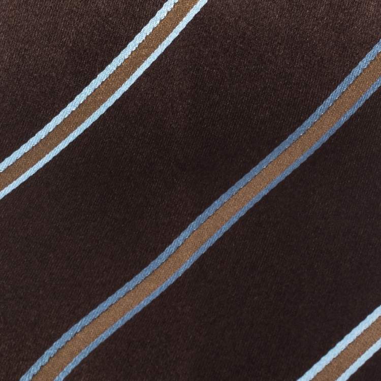 Pre Owned Ermenegildo Zegna Brown Diagonal Striped Traditional Silk Tie