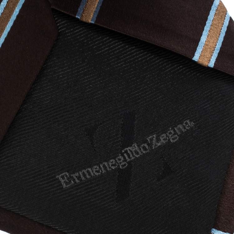 Pre Owned Ermenegildo Zegna Brown Diagonal Striped Traditional Silk Tie