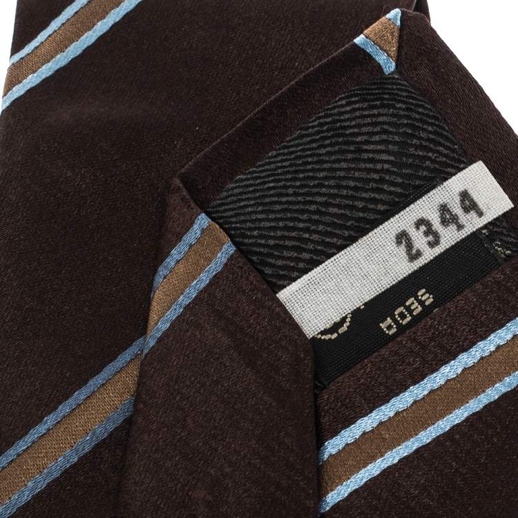 Pre Owned Ermenegildo Zegna Brown Diagonal Striped Traditional Silk Tie
