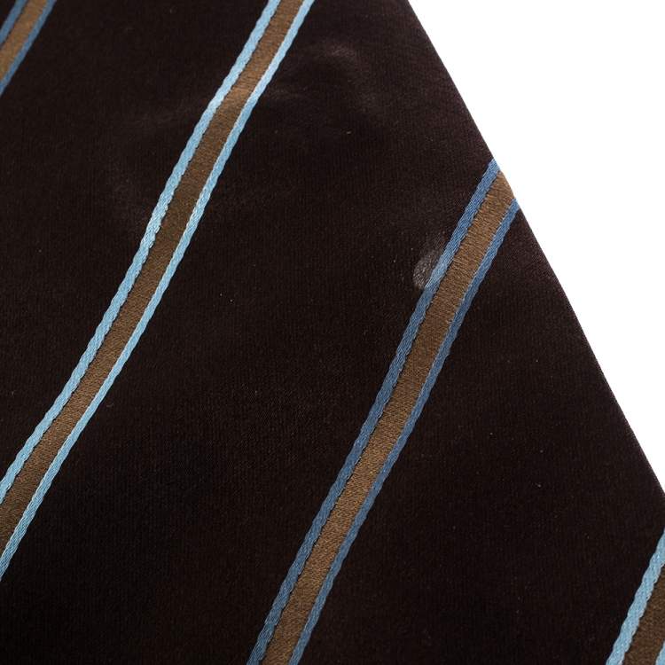 Pre Owned Ermenegildo Zegna Brown Diagonal Striped Traditional Silk Tie