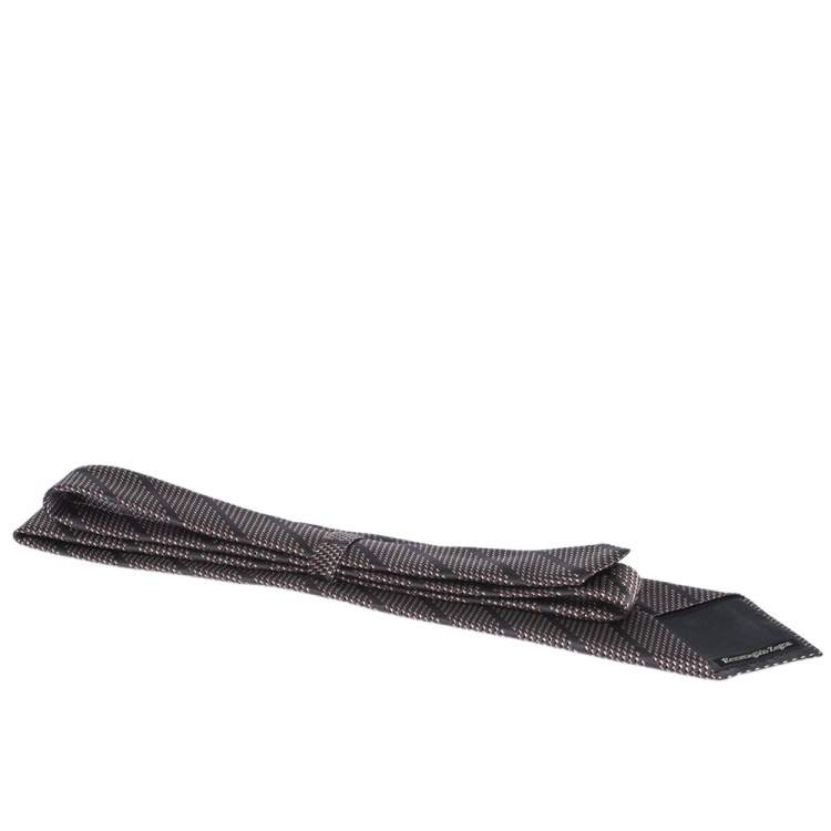 Pre Owned Ermenegildo Zegna Grey Diagonal Pattern Silk Tie