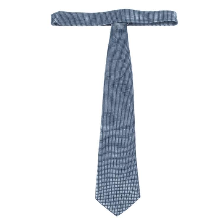 Pre Owned Ermenegildo Zegna Blue Geometric Grid Pattern Silk Tie