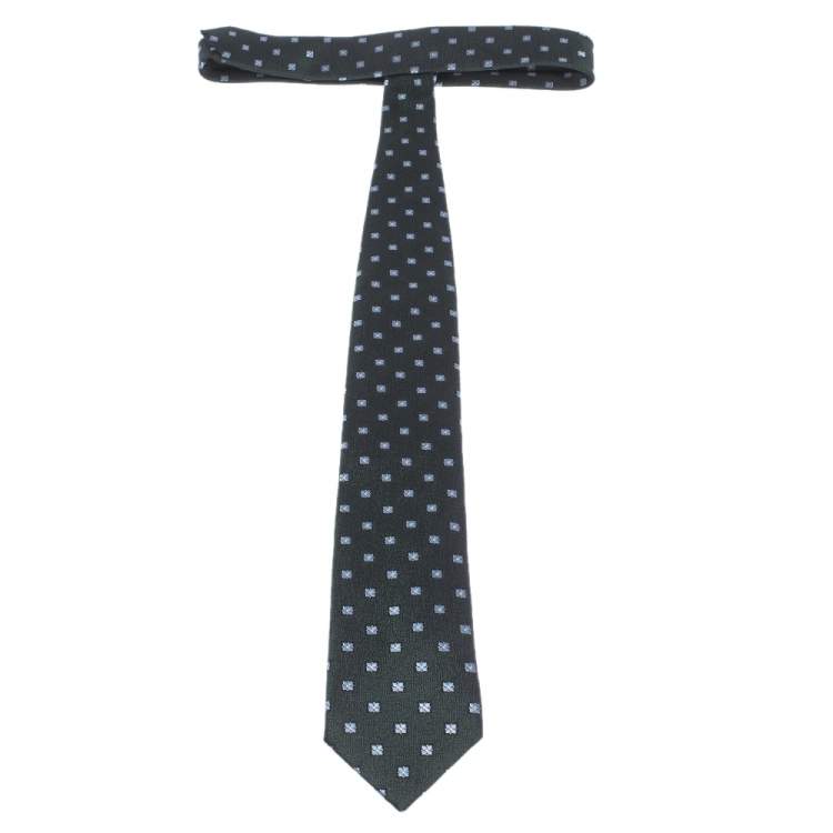 Pre Owned Ermenegildo Zegna Dark Green Floral Embroidered Silk Tie 