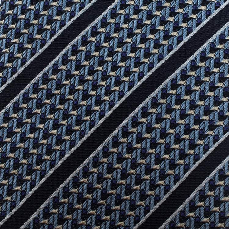 Pre Owned Ermenegildo Zegna Navy Blue Diagonal Patterned Silk Jacquard Tie