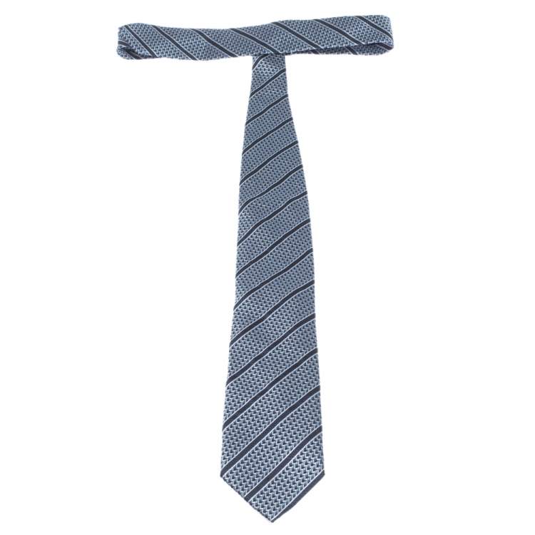 Pre Owned Ermenegildo Zegna Navy Blue Diagonal Patterned Silk Jacquard Tie