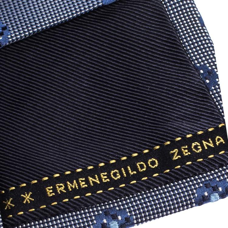 Pre Owned Ermenegildo Zegna Navy Blue Floral Pattern Silk Jacquard Tie