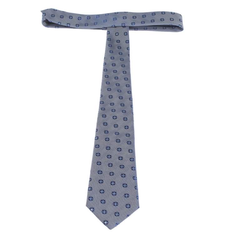 Pre Owned Ermenegildo Zegna Navy Blue Floral Pattern Silk Jacquard Tie