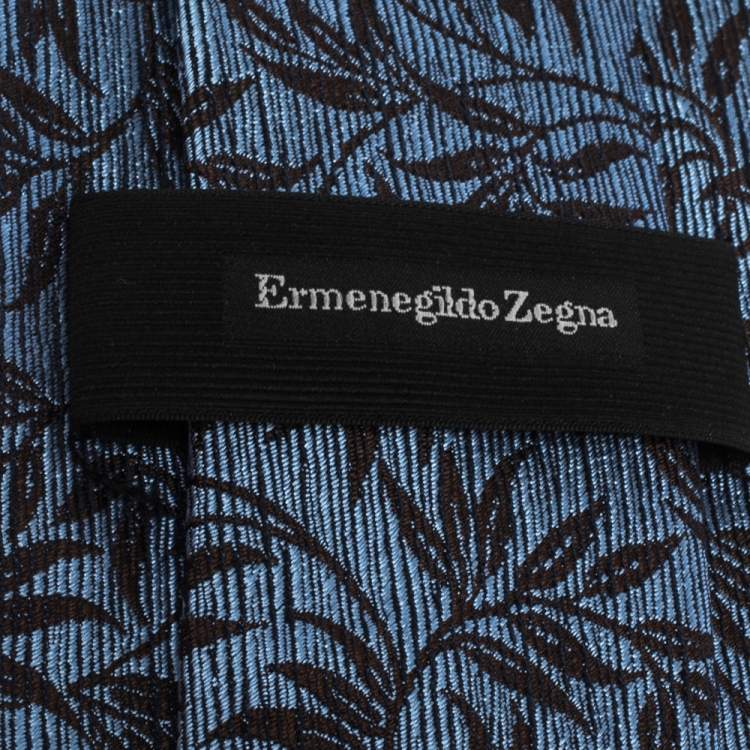 Pre Owned Ermenegildo Zegna Blue Floral Silk Jacquard Tie
