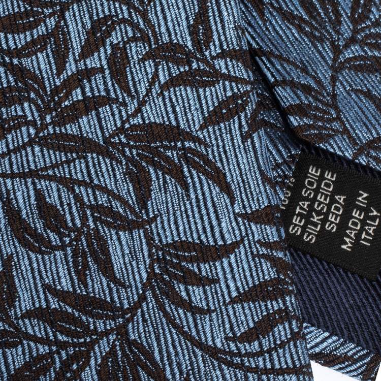 Pre Owned Ermenegildo Zegna Blue Floral Silk Jacquard Tie