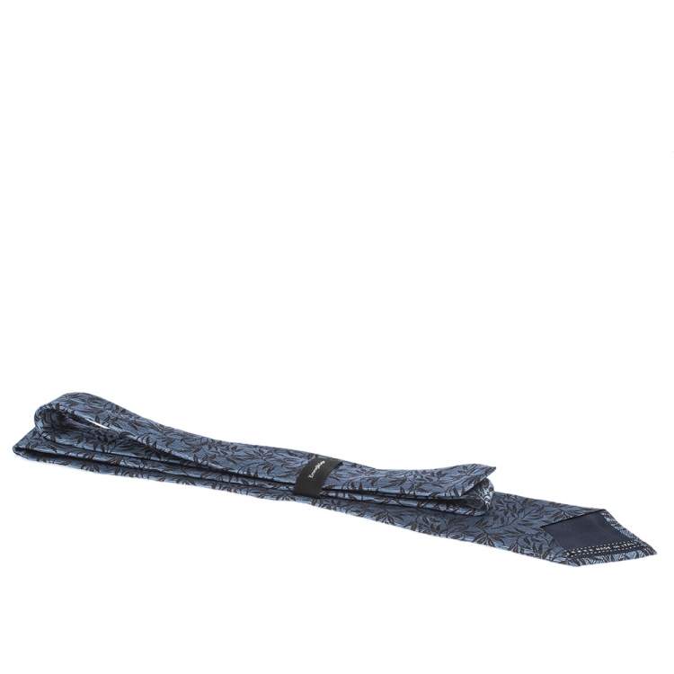 Pre Owned Ermenegildo Zegna Blue Floral Silk Jacquard Tie