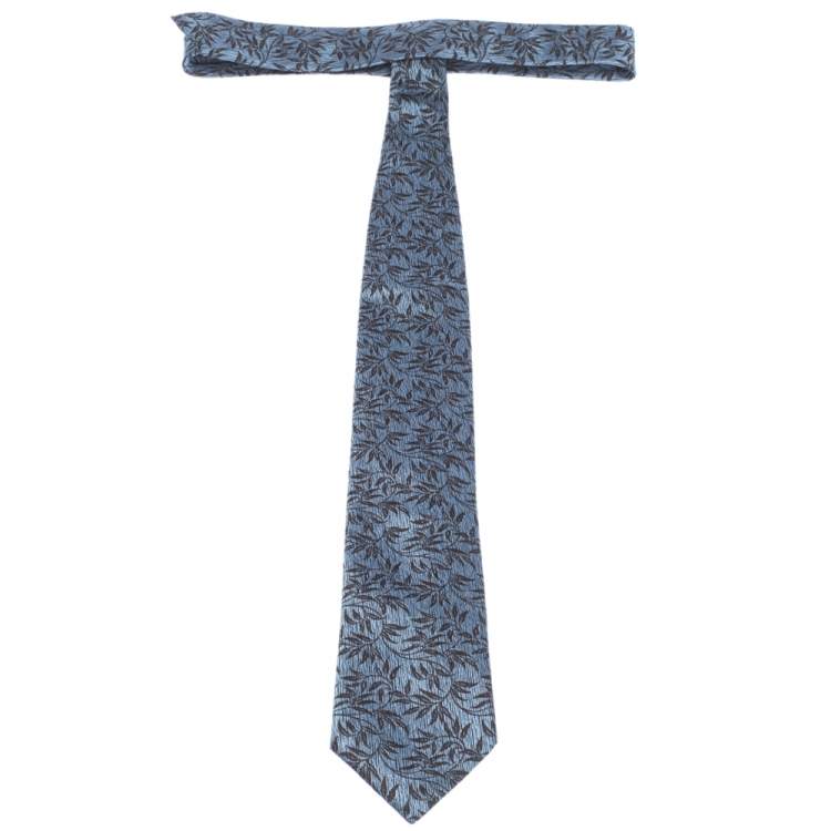 Pre Owned Ermenegildo Zegna Blue Floral Silk Jacquard Tie