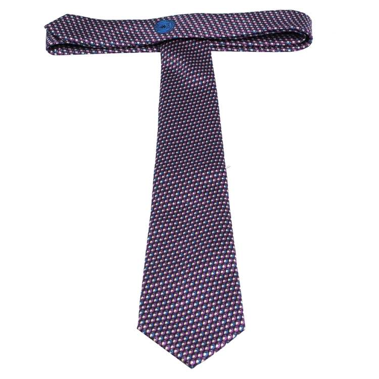 Pre Owned Ermenegildo Zegna Vibrant Purple & Blue Abstract Printed Silk  Tie