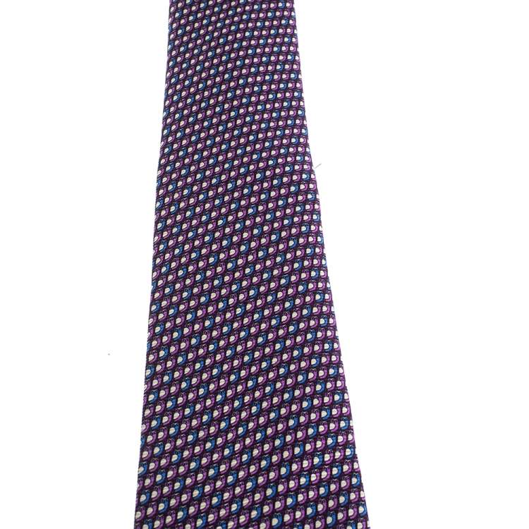 Pre Owned Ermenegildo Zegna Vibrant Purple & Blue Abstract Printed Silk  Tie