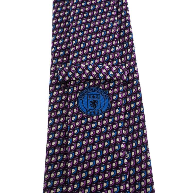 Pre Owned Ermenegildo Zegna Vibrant Purple & Blue Abstract Printed Silk  Tie