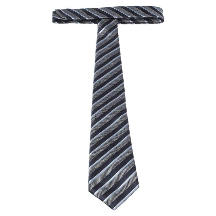 Pre Owned Ermenegildo Zegna Blue Diagonal Striped Silk  Tie
