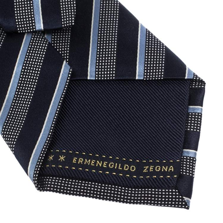 Pre Owned Ermenegildo Zegna Blue Diagonal Striped Silk  Tie