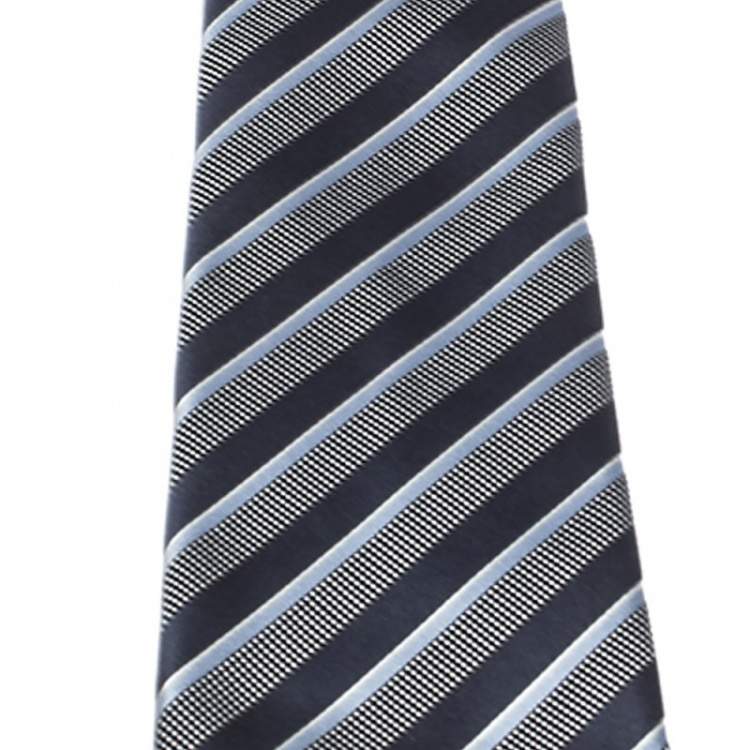 Pre Owned Ermenegildo Zegna Blue Diagonal Striped Silk  Tie