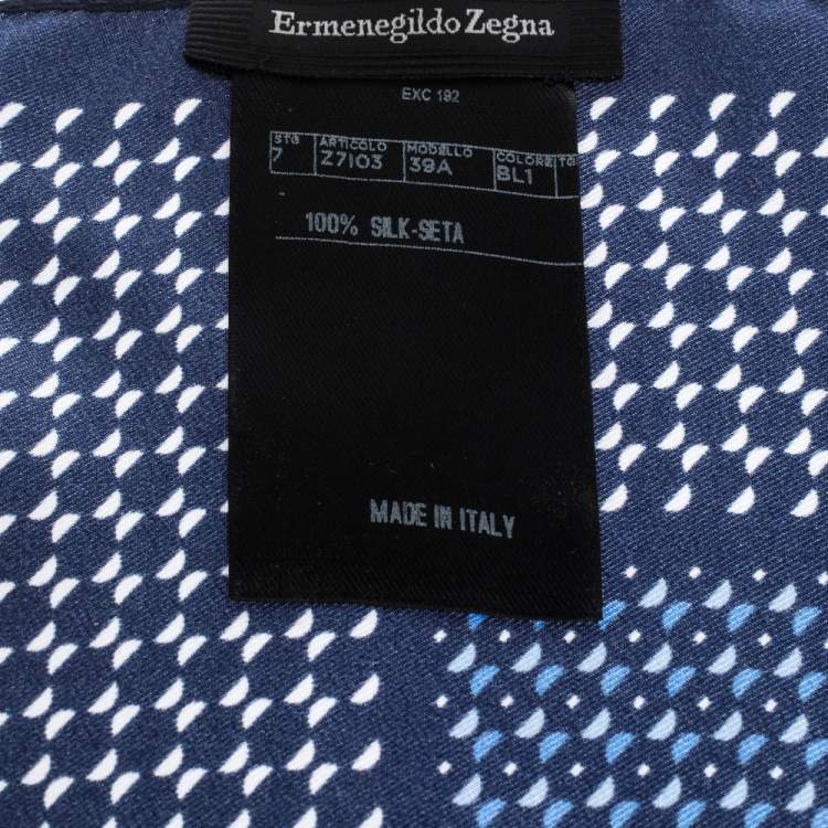 Pre Owned Ermenegildo Zegna Blue Geomteric Printed Silk Pocket Square 