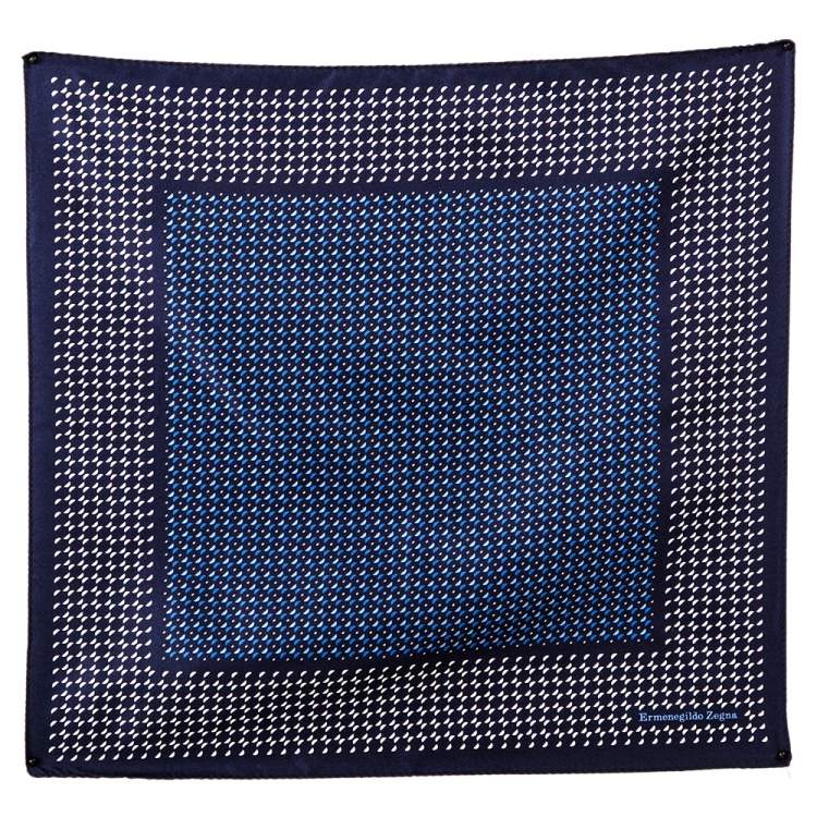 Pre Owned Ermenegildo Zegna Blue Geomteric Printed Silk Pocket Square 