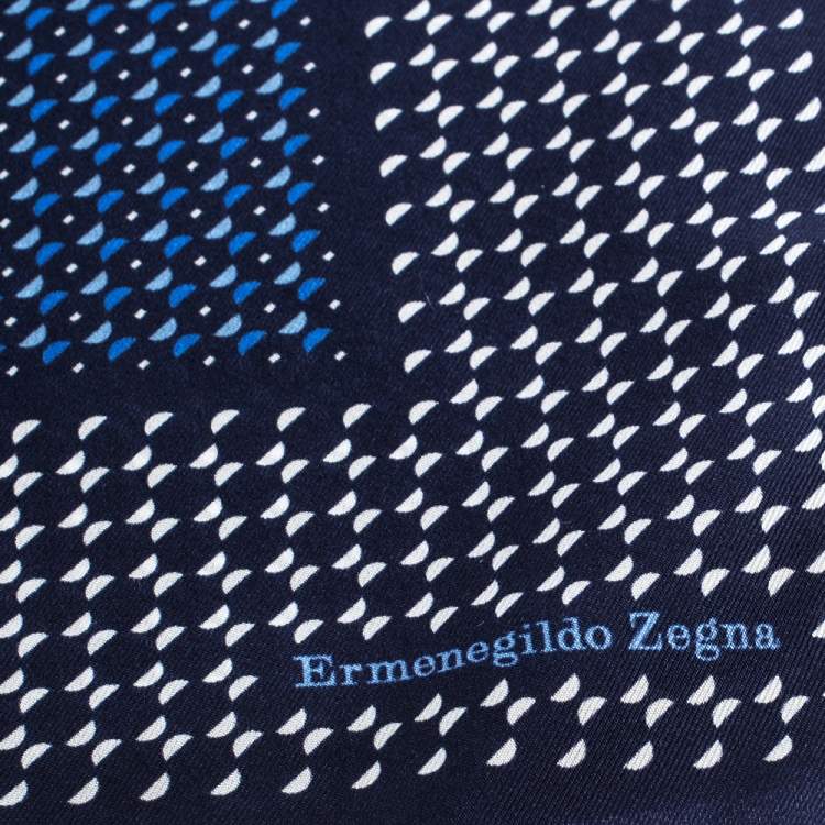 Pre Owned Ermenegildo Zegna Blue Geomteric Printed Silk Pocket Square 