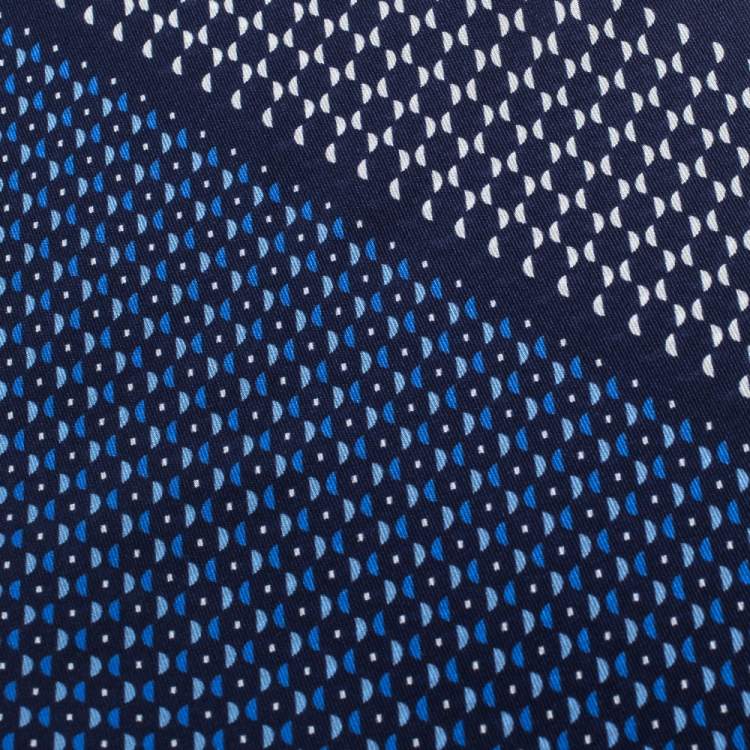 Pre Owned Ermenegildo Zegna Blue Geomteric Printed Silk Pocket Square 