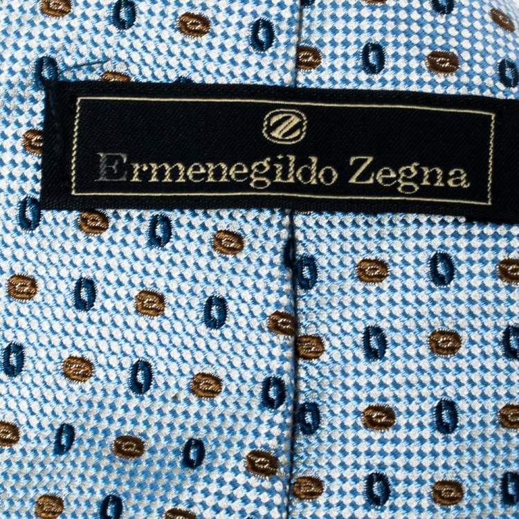 Pre Owned Ermenegildo Zegna Blue Geometric Patterned Silk Tie