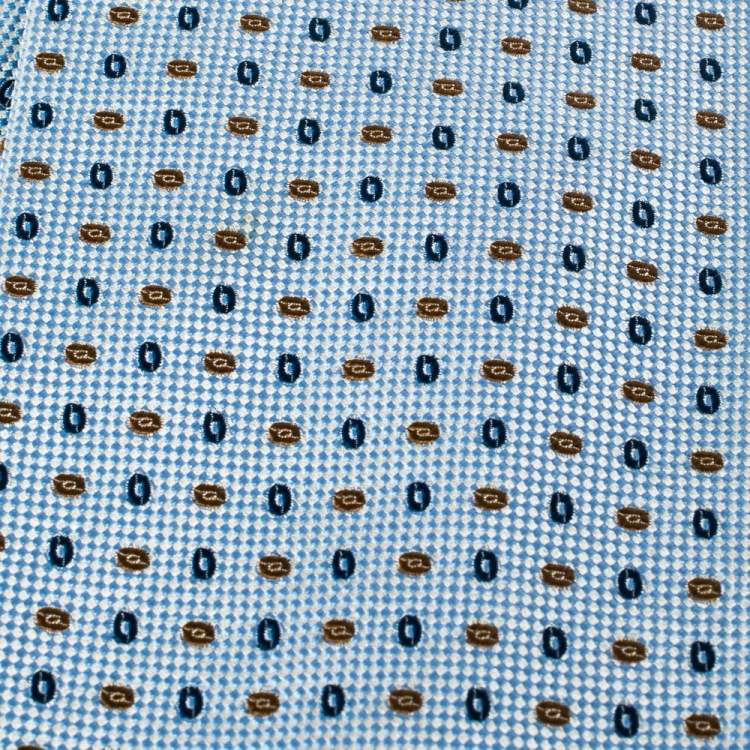 Pre Owned Ermenegildo Zegna Blue Geometric Patterned Silk Tie
