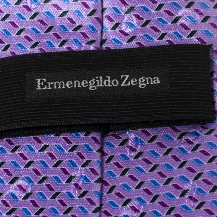 Pre Owned Ermenegildo Zegna Purple Patterned Silk Jacquard Tie