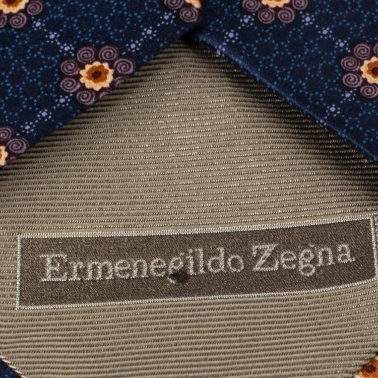 مملوكة مسبقًا Ermenegildo Zegna Disegno Esclusivo Navy Blue Floral Patterned Silk  Traditional Tie